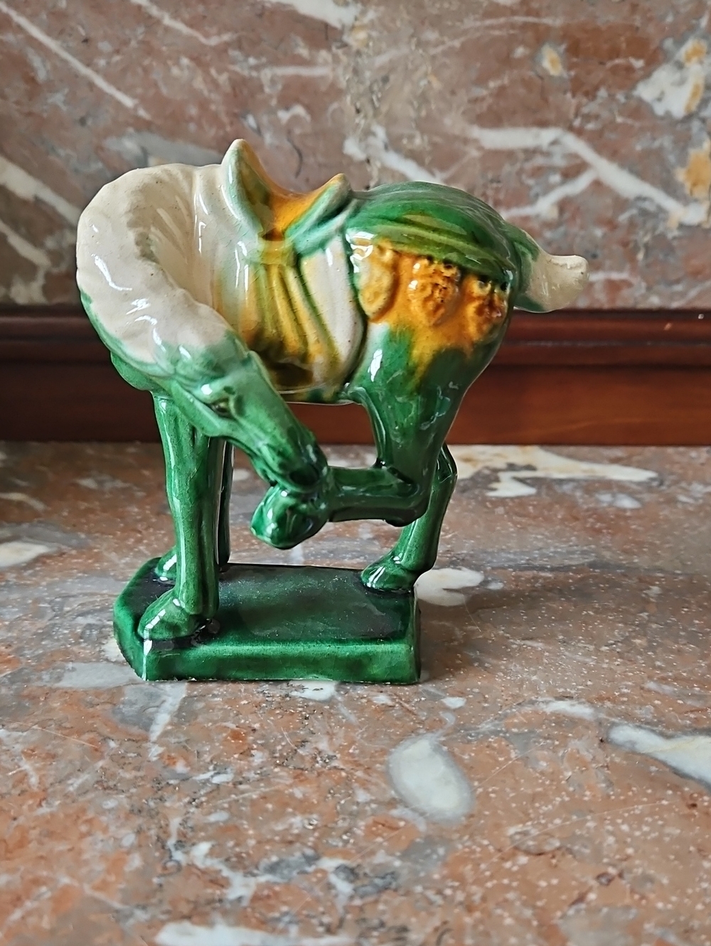 Chinese Sancai Glazed Tang Dynasty Style War Horse Flambe Drip Glaze Figurine